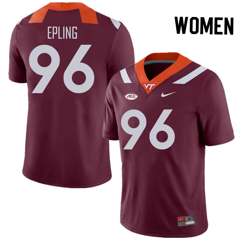 Women #96 Christian Epling Virginia Tech Hokies College Football Jerseys Stitched Sale-Maroon